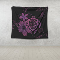 Hawaiian Map Turtle Hibiscus Plumeria Polynesian Tapestry - Pink - AH - Polynesian Pride