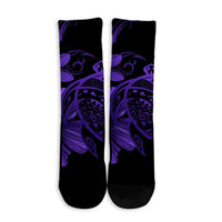 Hawaiian Map Turtle Hibiscus Plumeria Polynesian Crew Socks - Purple - AH - Polynesian Pride