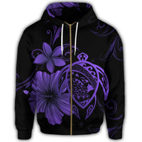 Hawaiian Map Turtle Hibiscus Plumeria Polynesian Zip Hoodie Purple - Polynesian Pride