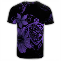 Hawaiian Map Turtle Hibiscus Plumeria Polynesian T Shirt Purple - Polynesian Pride