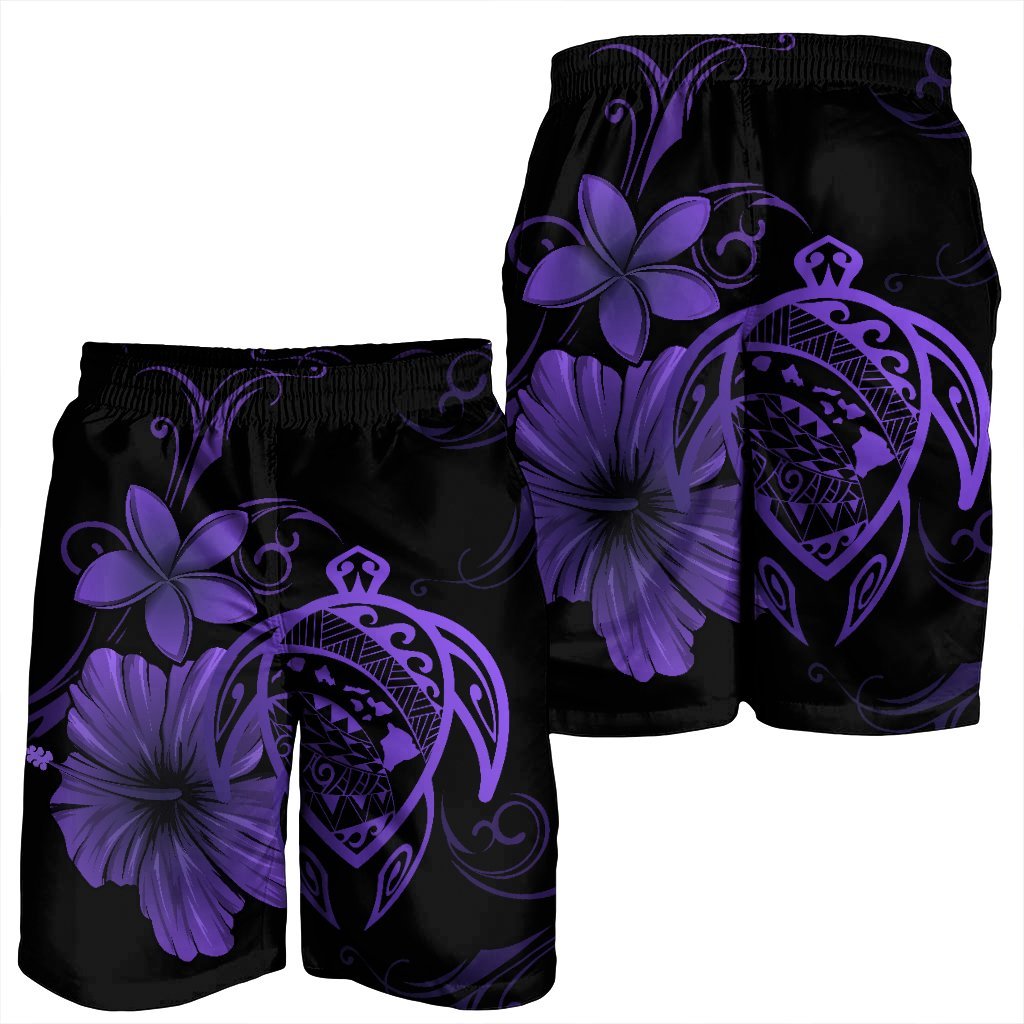 Hawaiian Map Turtle Hibiscus Plumeria Polynesian Men's Shorts - Purple - AH - Polynesian Pride