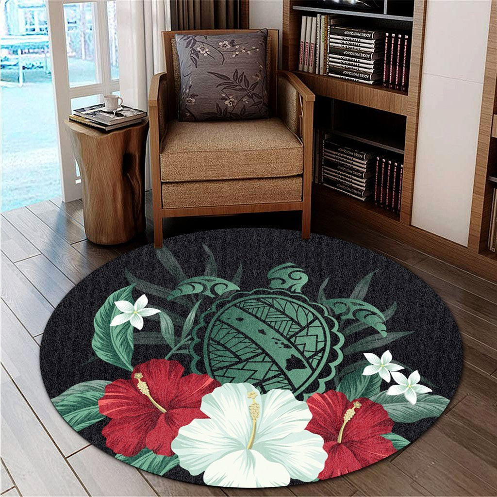 Hawaiian Map Turtle Hibiscus Polynesian Round Carpet - AH - Polynesian Pride