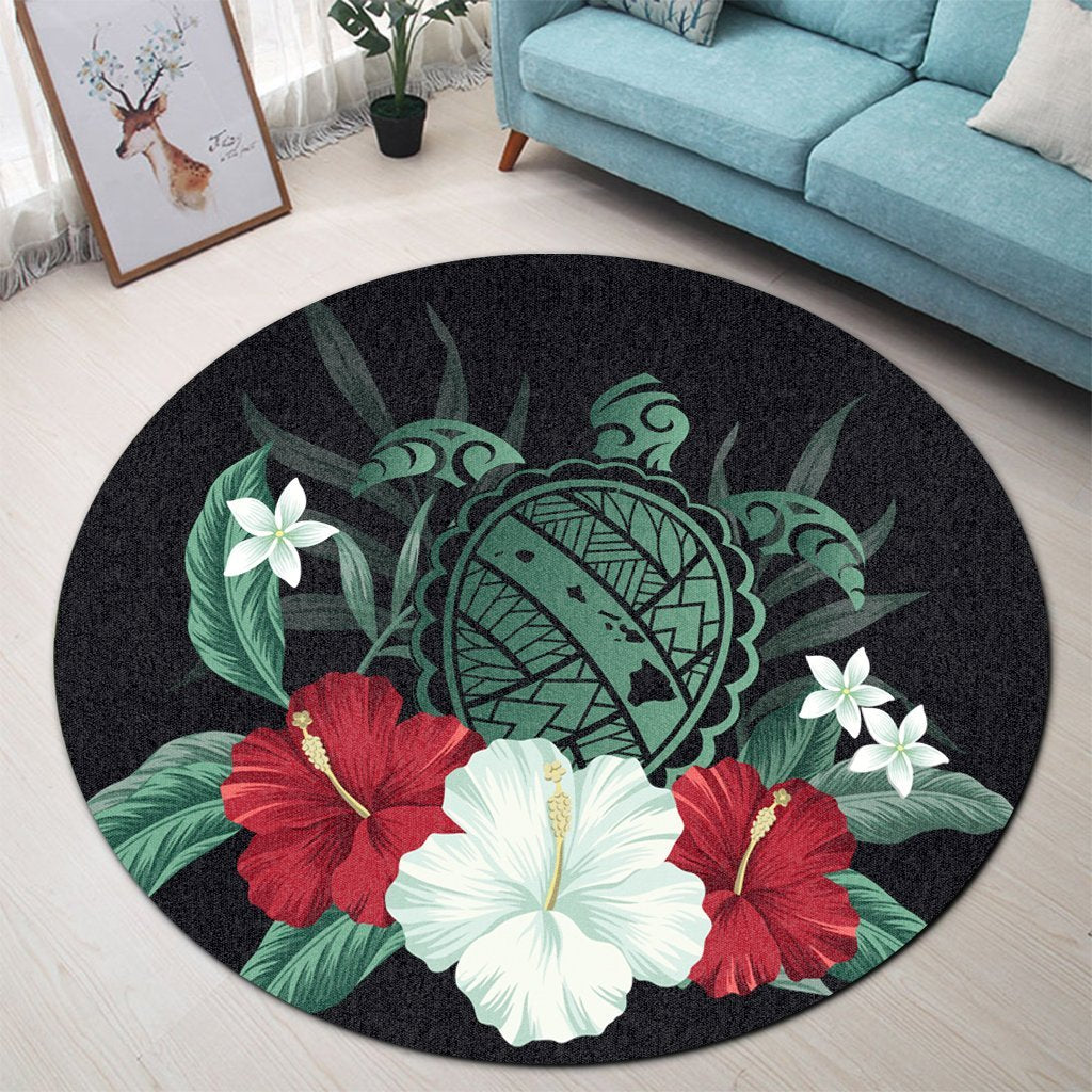 Hawaiian Map Turtle Hibiscus Polynesian Round Carpet - AH - Polynesian Pride