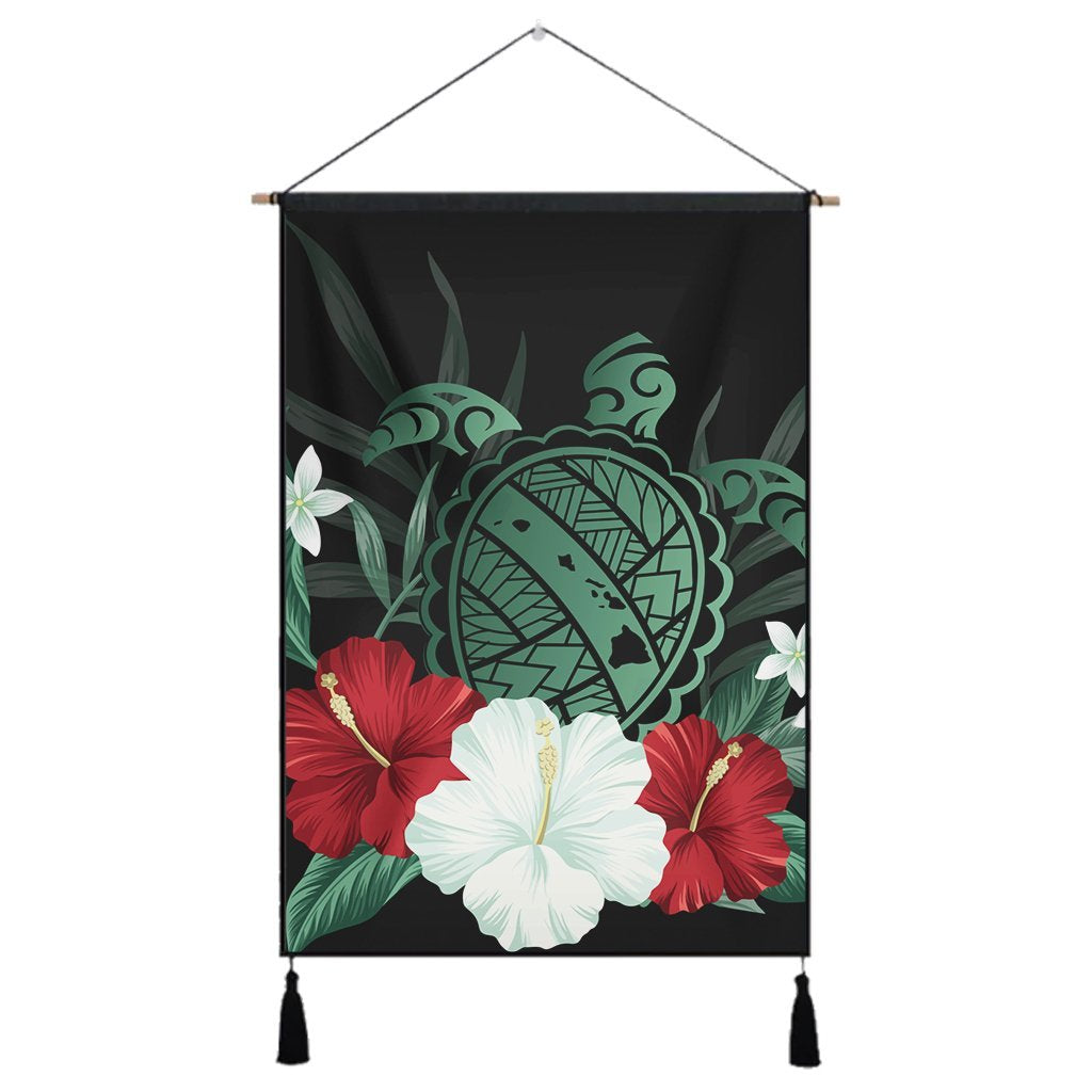 Hawaiian Map Turtle Hibiscus Polynesian Hanging Poster - AH Hanging Poster Cotton And Linen - Polynesian Pride