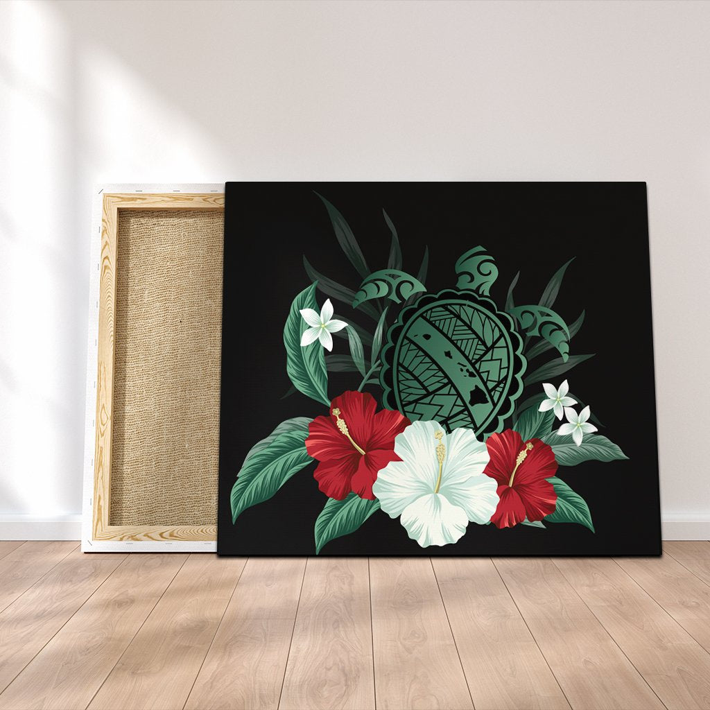Hawaiian Map Turtle Hibiscus Polynesian Canvas - AH Canvas Poly-cotton - Polynesian Pride