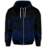 Hawaiian Map Turtle Hibiscus Polynesian Zip Hoodie Blue - Polynesian Pride