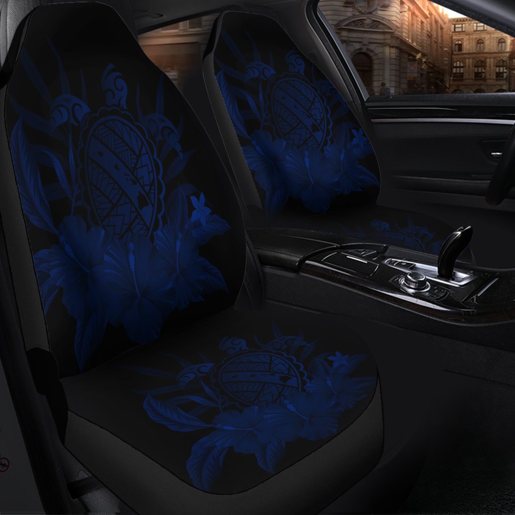 Hawaiian Map Turtle Hibiscus Polynesian Car Seat Covers - Blue - AH - Polynesian Pride