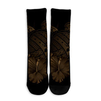 Hawaiian Map Turtle Hibiscus Polynesian Crew Socks - Gold - AH - Polynesian Pride