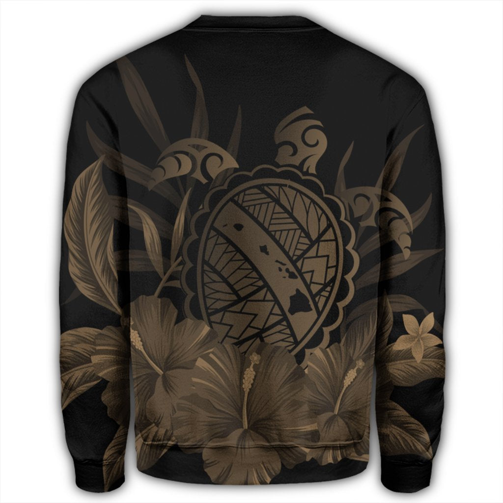 Hawaiian Map Turtle Hibiscus Polynesian Sweatshirt - Gold - AH - Polynesian Pride