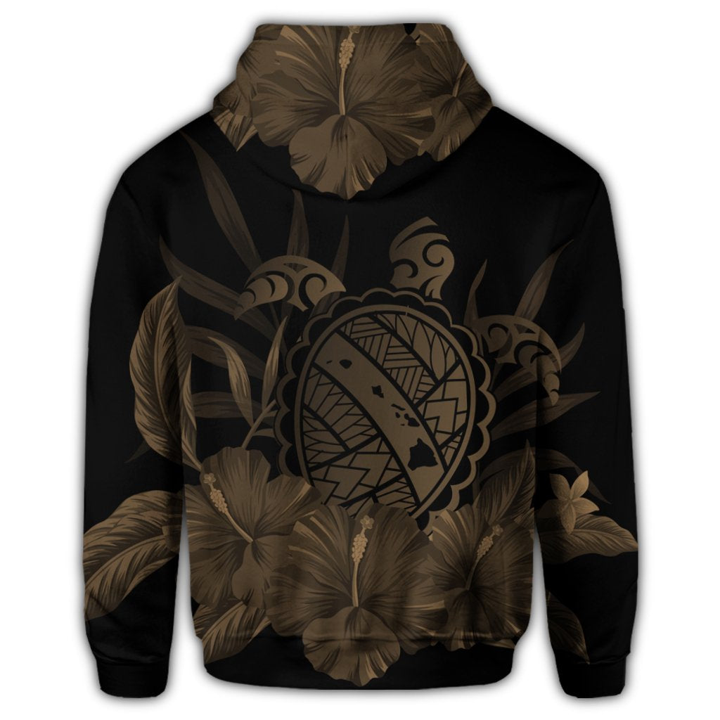 Hawaiian Map Turtle Hibiscus Polynesian Hoodie Gold - Polynesian Pride