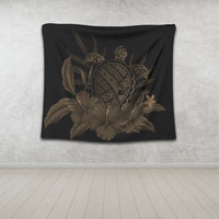 Hawaiian Map Turtle Hibiscus Polynesian Tapestry - Gold - AH - Polynesian Pride