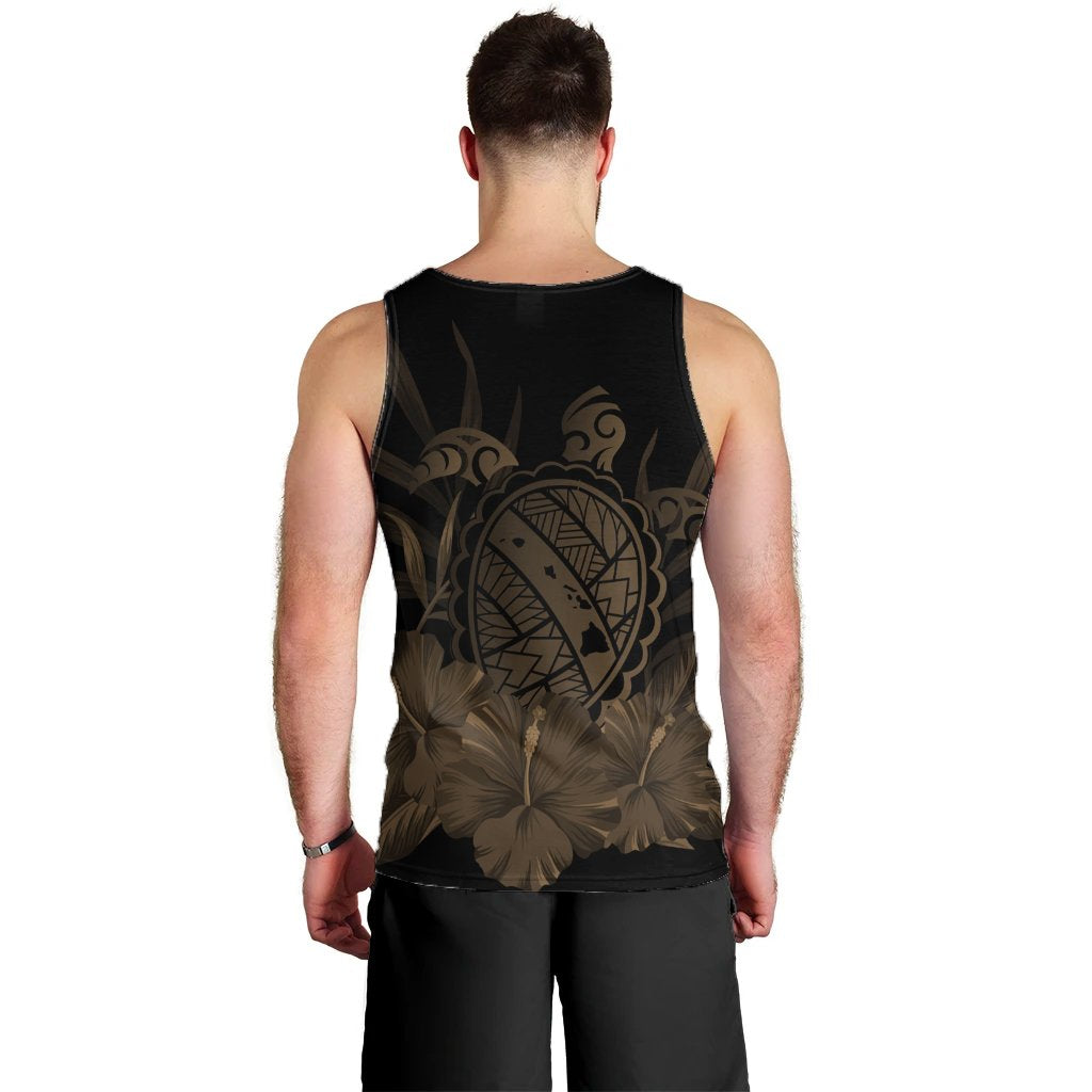 Hawaiian Map Turtle Hibiscus Polynesian Tank Top - Gold - AH - Polynesian Pride