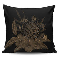 Hawaiian Map Turtle Hibiscus Polynesian Pillow Covers - Gold - AH Pillow Covers Black - Polynesian Pride