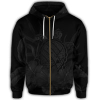 Hawaiian Map Turtle Hibiscus Polynesian Zip Hoodie Gray - Polynesian Pride