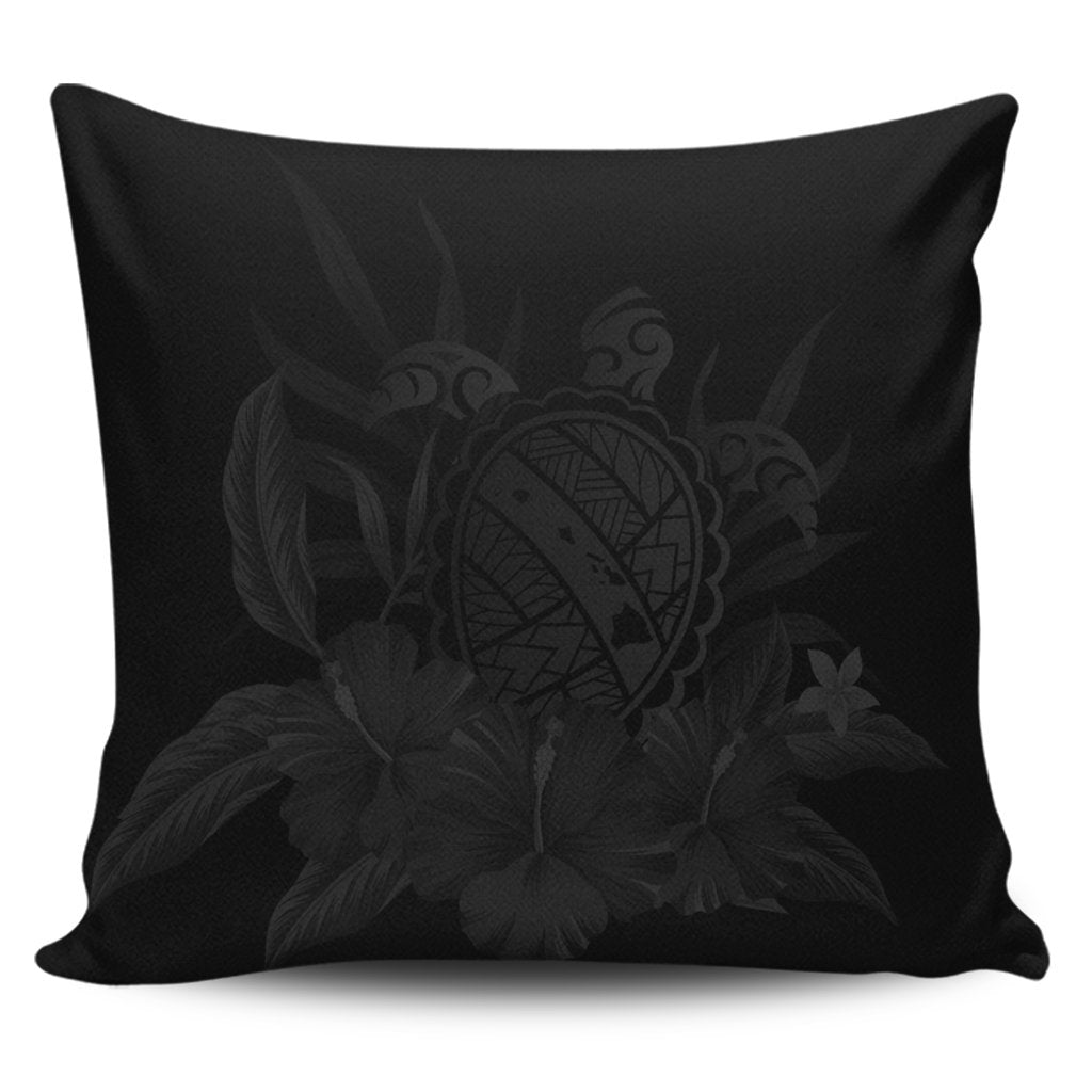 Hawaiian Map Turtle Hibiscus Polynesian Pillow Covers - Gray - AH Pillow Covers Black - Polynesian Pride