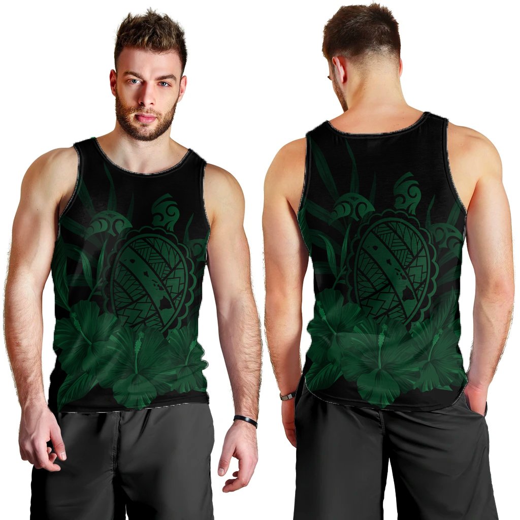 Hawaiian Map Turtle Hibiscus Polynesian Tank Top - Green - AH - Polynesian Pride