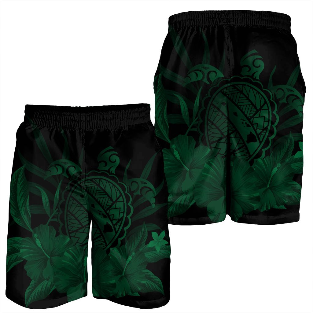 Hawaiian Map Turtle Hibiscus Polynesian Men's Shorts - Green - AH - Polynesian Pride