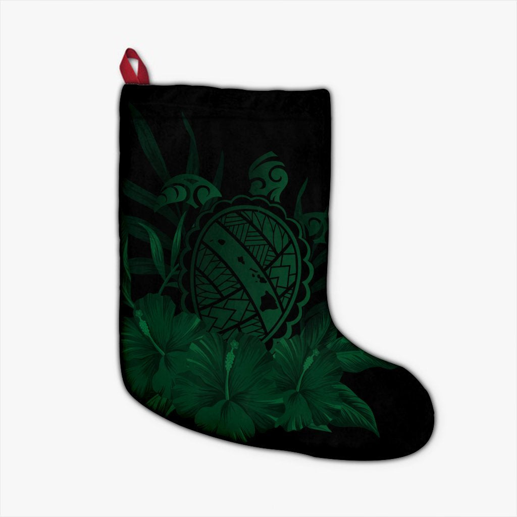 Hawaiian Map Turtle Hibiscus Polynesian Christmas Stocking - Green - AH Christmas Stocking 26 X 42 cm Black - Polynesian Pride