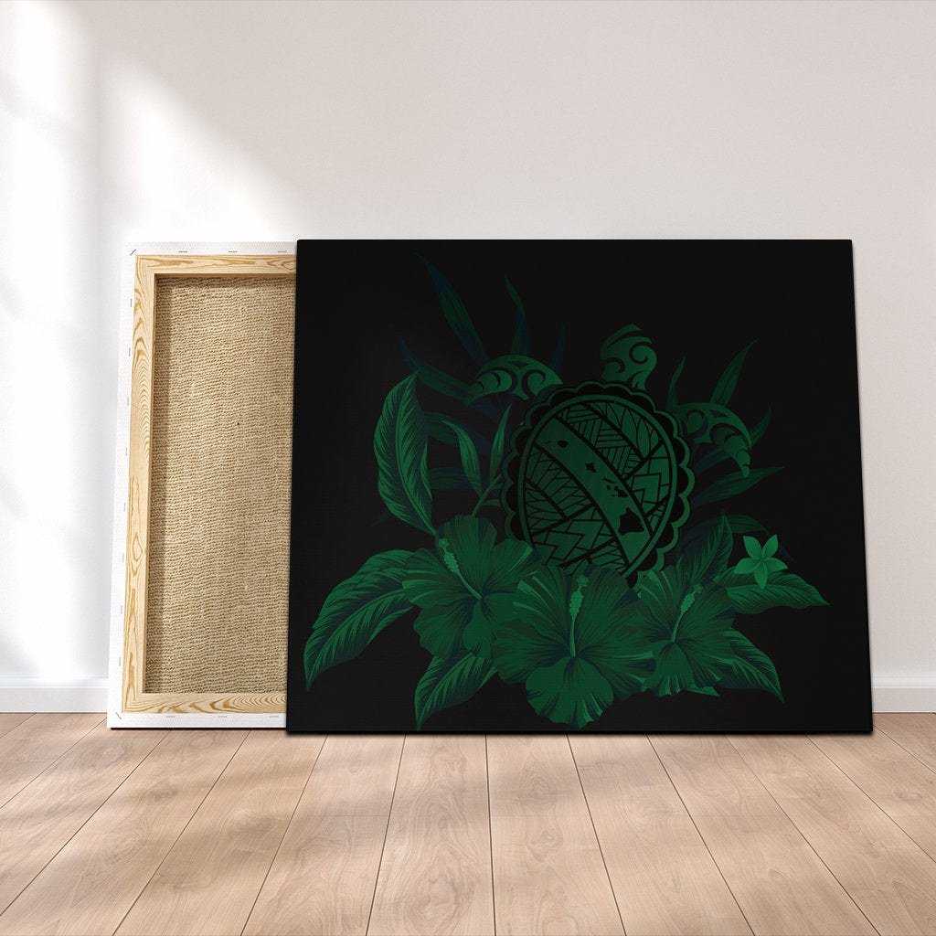 Hawaiian Map Turtle Hibiscus Polynesian Canvas - Green - AH Canvas Poly-cotton - Polynesian Pride