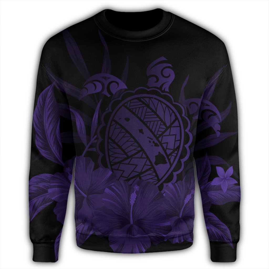 Hawaiian Map Turtle Hibiscus Polynesian Sweatshirt - Purple - AH - Polynesian Pride
