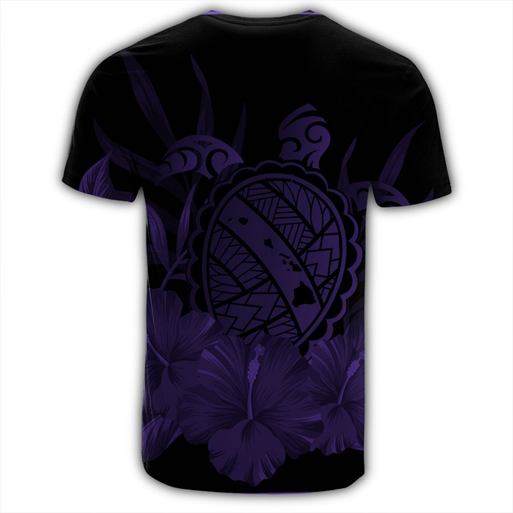 Hawaiian Map Turtle Hibiscus Polynesian T Shirt Purple - Polynesian Pride