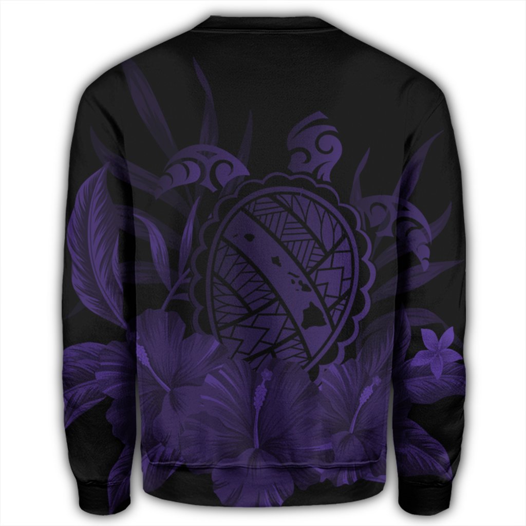 Hawaiian Map Turtle Hibiscus Polynesian Sweatshirt - Purple - AH - Polynesian Pride
