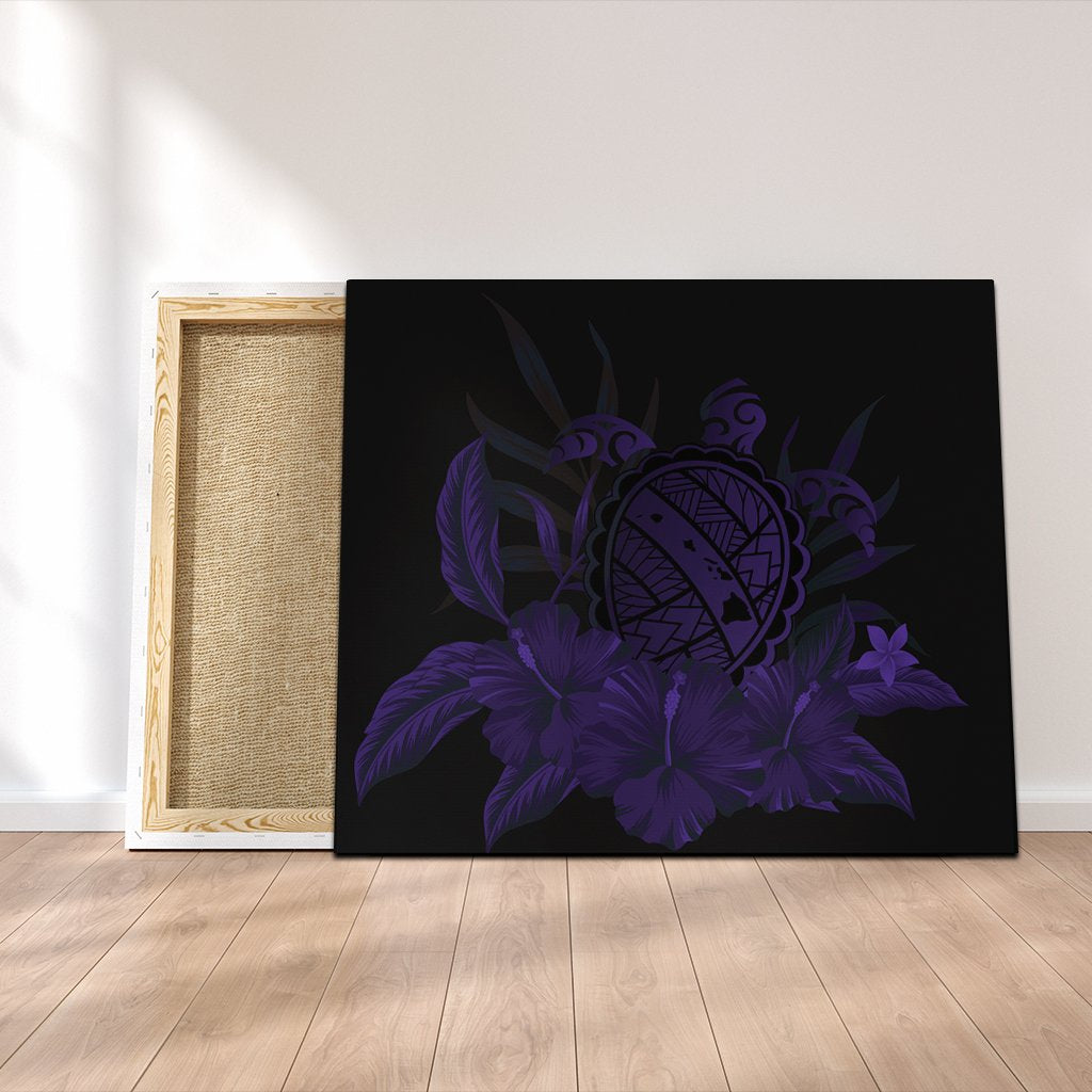 Hawaiian Map Turtle Hibiscus Polynesian Canvas - Purple - AH Canvas Poly-cotton - Polynesian Pride