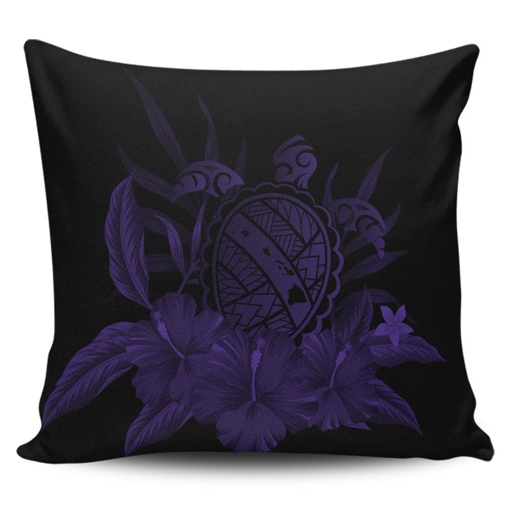 Hawaiian Map Turtle Hibiscus Polynesian Pillow Covers - Purple - AH Pillow Covers Black - Polynesian Pride