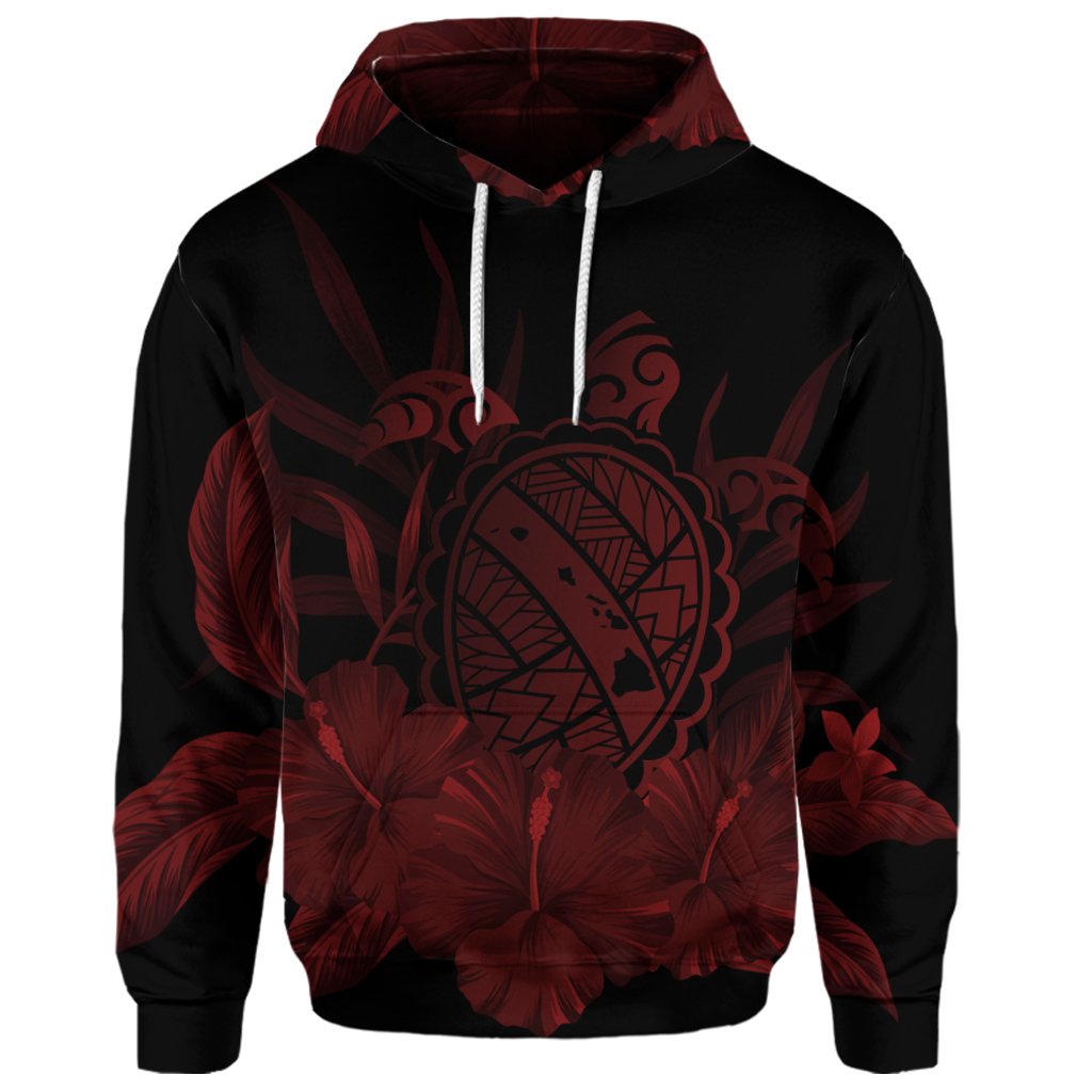 Custom Hawaiian Map Turtle Hibiscus Polynesian Hoodie Red - Polynesian Pride