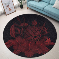 Hawaiian Map Turtle Hibiscus Polynesian Round Carpet - Red - AH - Polynesian Pride