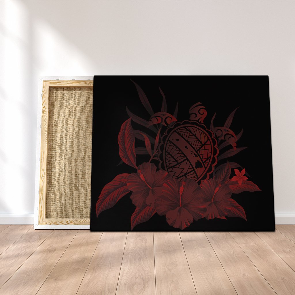 Hawaiian Map Turtle Hibiscus Polynesian Canvas - Red - AH Canvas Poly-cotton - Polynesian Pride