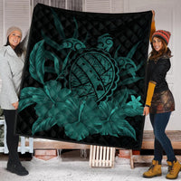 Hawaiian Map Turtle Hibiscus Polynesian Premium Quilts - Turquoise - AH - Polynesian Pride