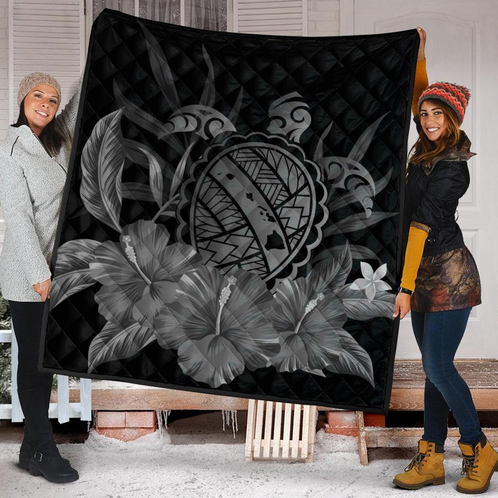 Hawaiian Map Turtle Hibiscus Polynesian Premium Quilts - White - AH - Polynesian Pride