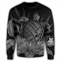 Hawaiian Map Turtle Hibiscus Polynesian Sweatshirt - White - AH - Polynesian Pride