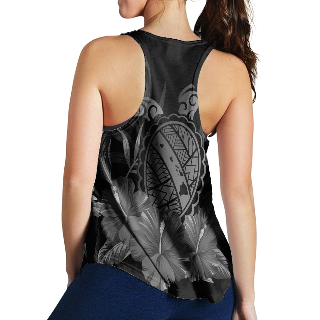 Hawaiian Map Turtle Hibiscus Polynesian Racerback Tank - White - AH - Polynesian Pride