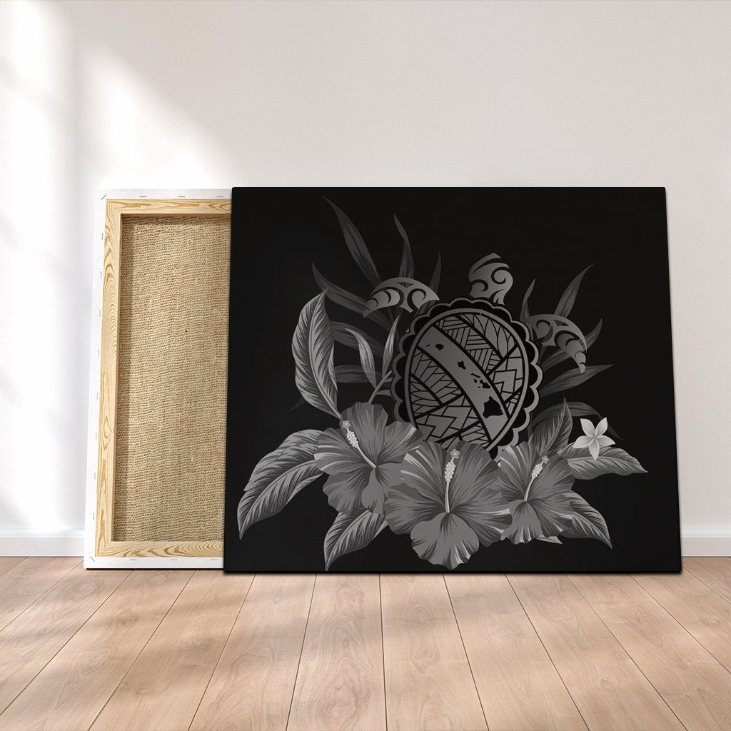 Hawaiian Map Turtle Hibiscus Polynesian Canvas - White - AH Canvas Poly-cotton - Polynesian Pride
