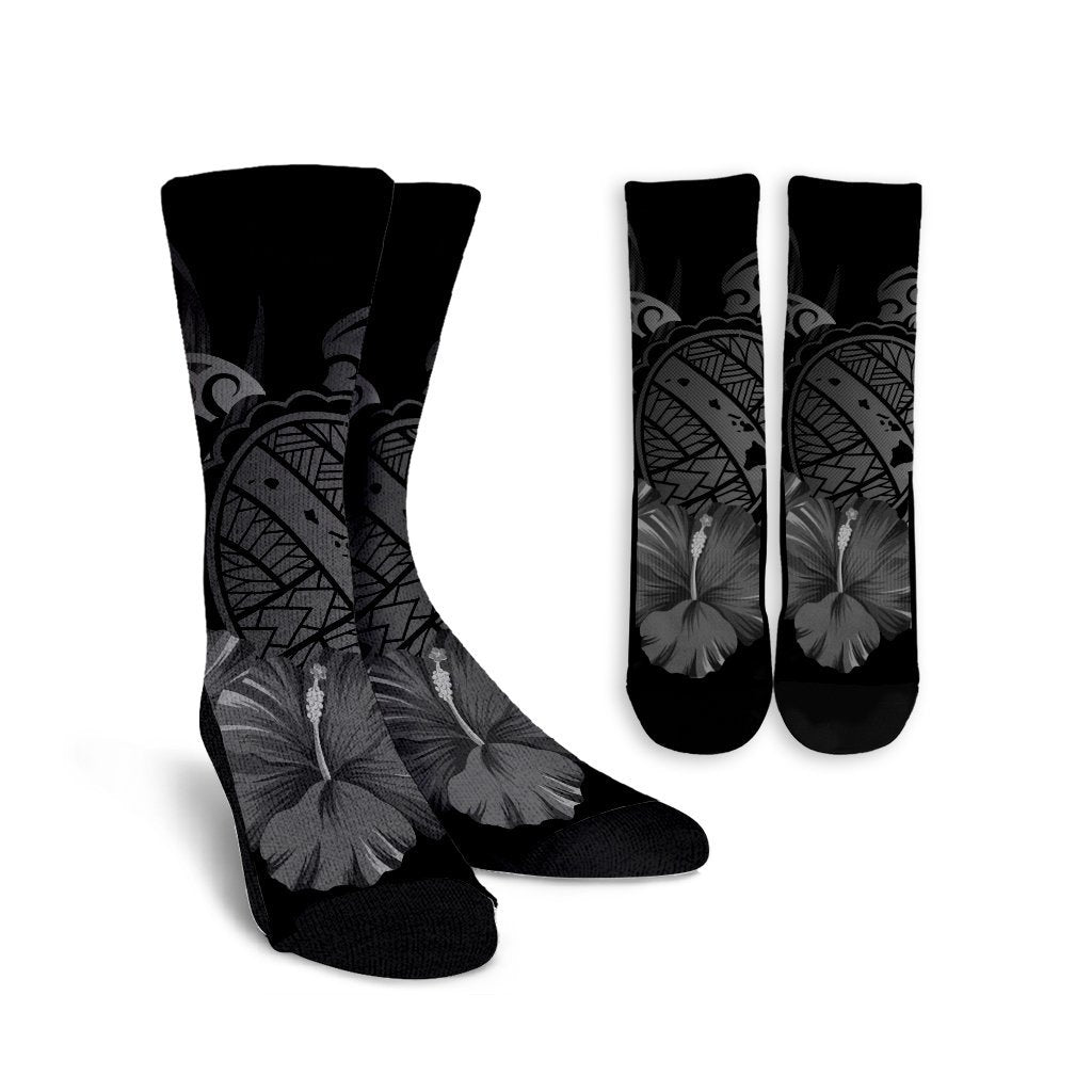Hawaiian Map Turtle Hibiscus Polynesian Crew Socks - White - AH Crew Socks White - Polynesian Pride