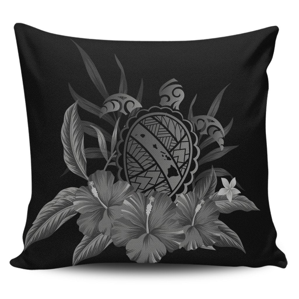 Hawaiian Map Turtle Hibiscus Polynesian Pillow Covers - White - AH Pillow Covers Black - Polynesian Pride