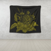 Hawaiian Map Turtle Hibiscus Polynesian Tapestry - Yellow - AH - Polynesian Pride