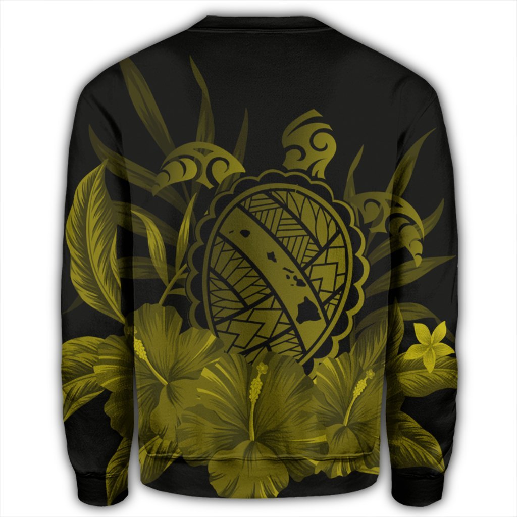 Hawaiian Map Turtle Hibiscus Polynesian Sweatshirt - Yellow - AH - Polynesian Pride