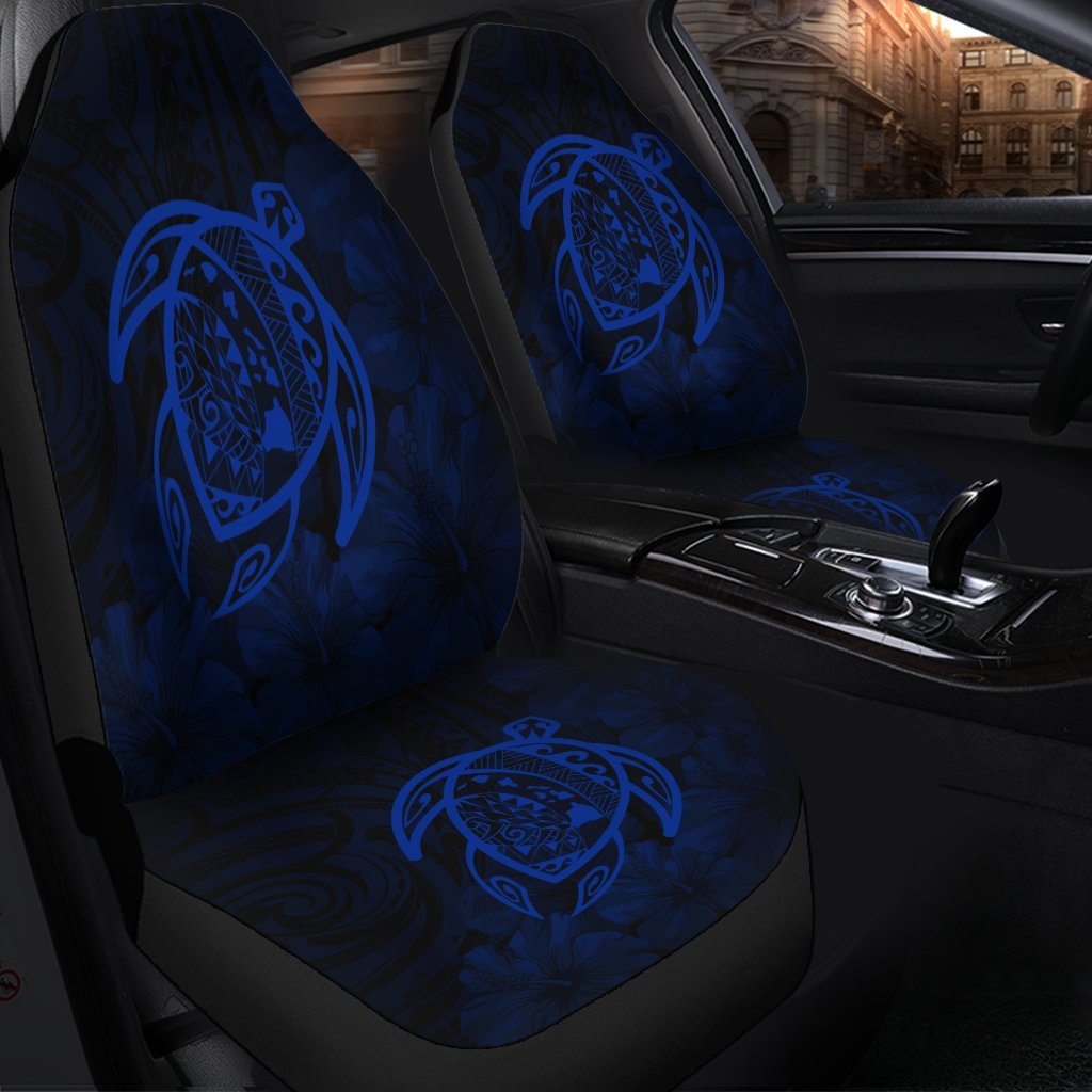Hawaiian Map Turtle Kanaka Hibiscus Polynesian Car Seat Covers - Blue - AH - Polynesian Pride