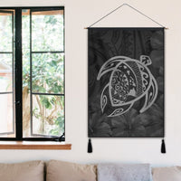 Hawaiian Map Turtle Kanaka Hibiscus Polynesian Hanging Poster - Gray - AH - Polynesian Pride