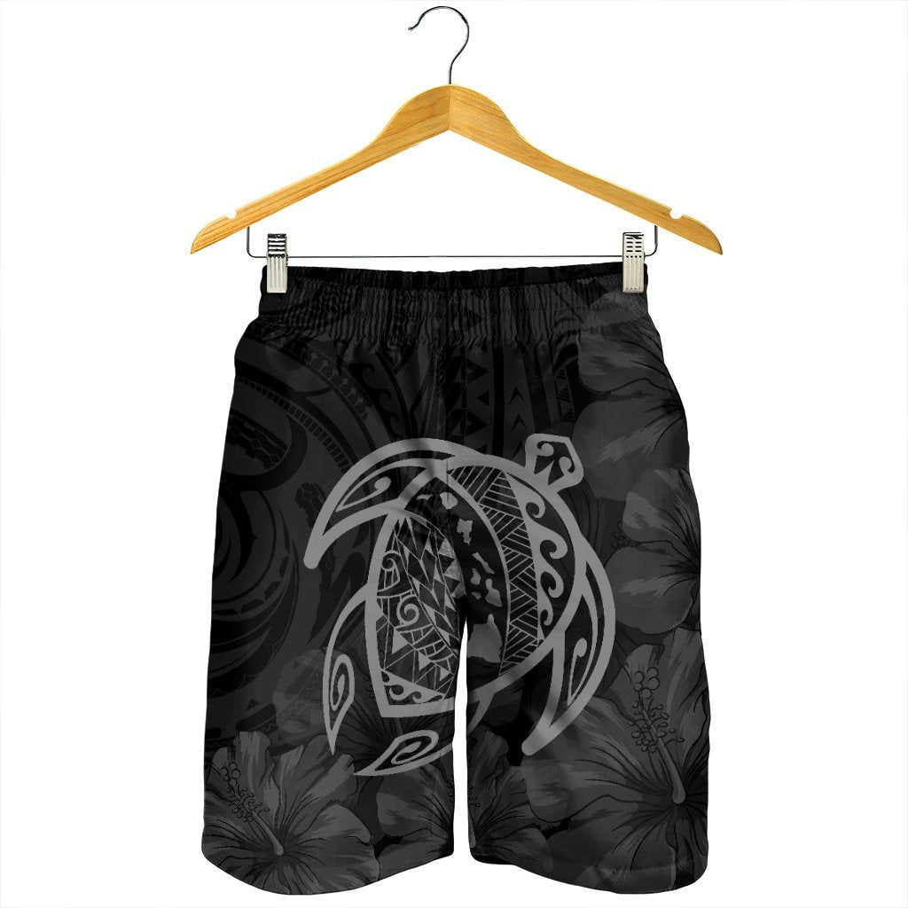 Hawaiian Map Turtle Kanaka Hibiscus Polynesian Men's Shorts - Gray - AH - Polynesian Pride