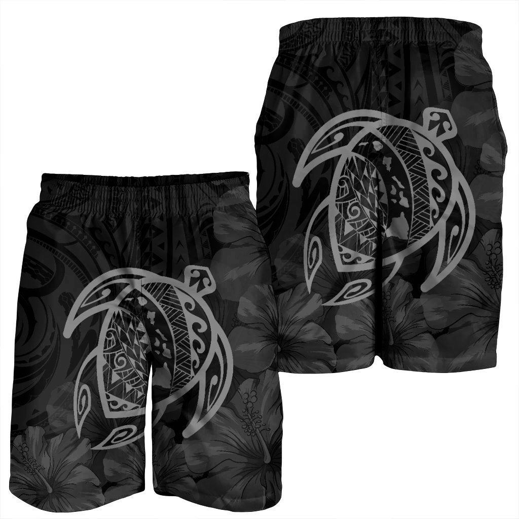 Hawaiian Map Turtle Kanaka Hibiscus Polynesian Men's Shorts - Gray - AH - Polynesian Pride