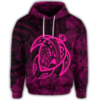 Hawaiian Map Turtle Kanaka Hibiscus Polynesian Hoodie Pink - Polynesian Pride