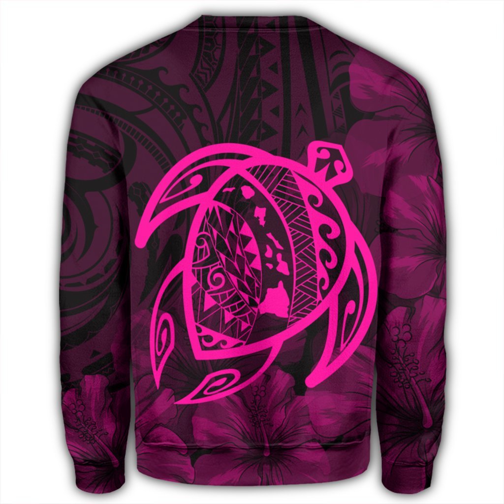 Hawaiian Map Turtle Kanaka Hibiscus Polynesian Sweatshirt - Pink - AH - Polynesian Pride