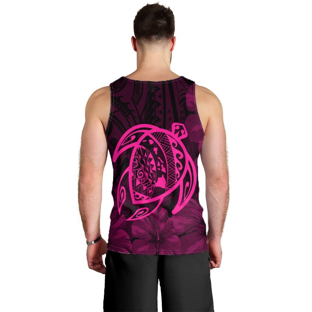 Hawaiian Map Turtle Kanaka Hibiscus Polynesian Tank Top - Pink - AH - Polynesian Pride