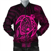 Hawaiian Map Turtle Kanaka Hibiscus Polynesian Bomber Jacket - Pink - AH Black Unisex - Polynesian Pride