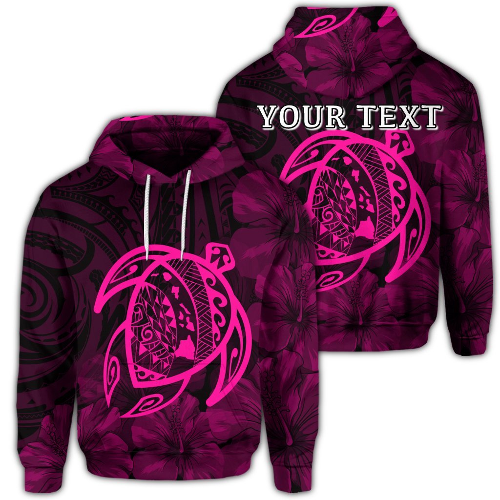 Custom Hawaiian Map Turtle Kanaka Hibiscus Polynesian Hoodie Pink Unisex Art - Polynesian Pride