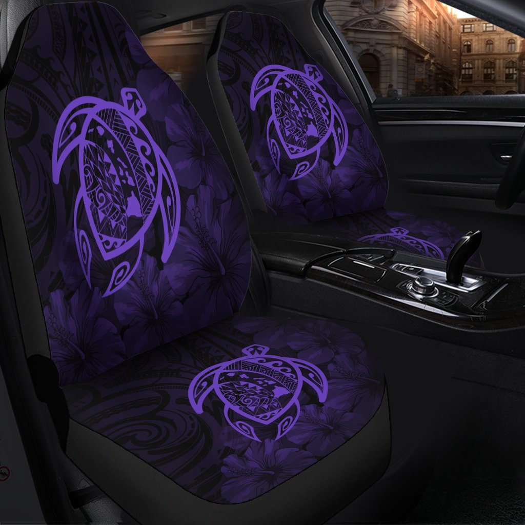 Hawaiian Map Turtle Kanaka Hibiscus Polynesian Car Seat Covers - Purple - AH - Polynesian Pride